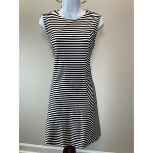 Michael Kors Black White Striped Dress Size 8 Fitted Belted Knee Length Classic